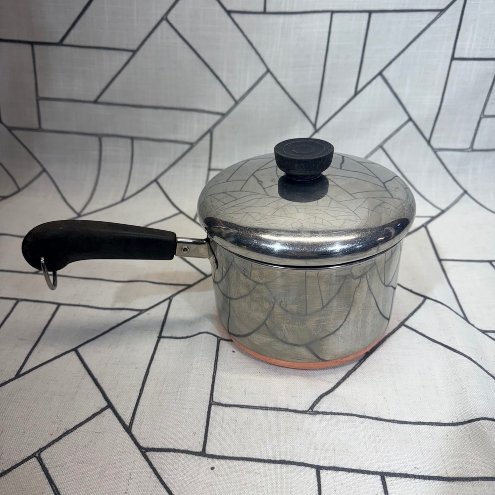 Revere Ware Saucepan 2 Qt Silver Copper Bottom Vintage Lid Bakelite Handle